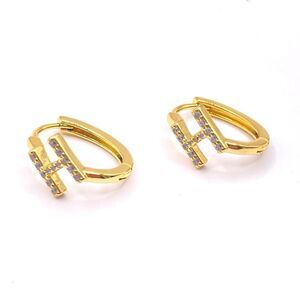 Gold Initial H Oval Hoop Earrings